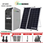 Ecosonic AP-1500 1500W 1484.8Wh Pure Sine Wave Solar IPS Energy Storage System 2×100W Mono Solar Panels