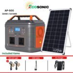 Ecosonic AP-500 537.6W 512Wh Portable Pure Sine Wave Solar IPS 120W Mono Solar Panel