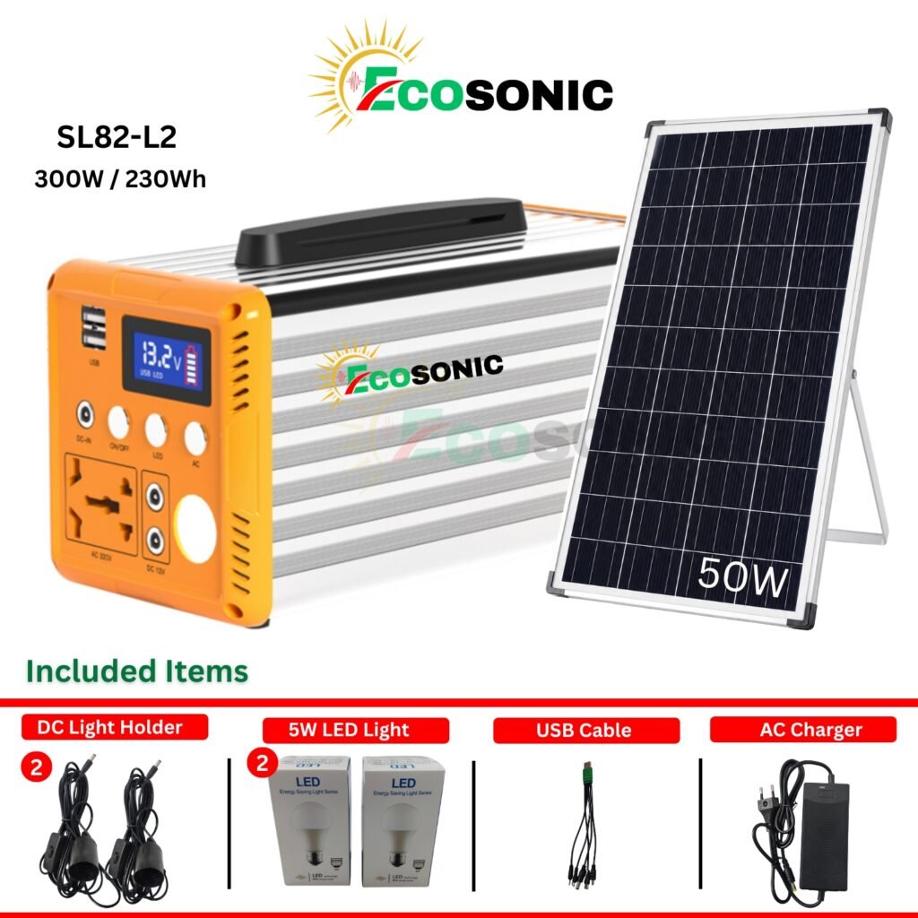 Ecosonic SL82-L2 300W 230WH Solar IPS Energy Storage System 50W Mono Solar Panel